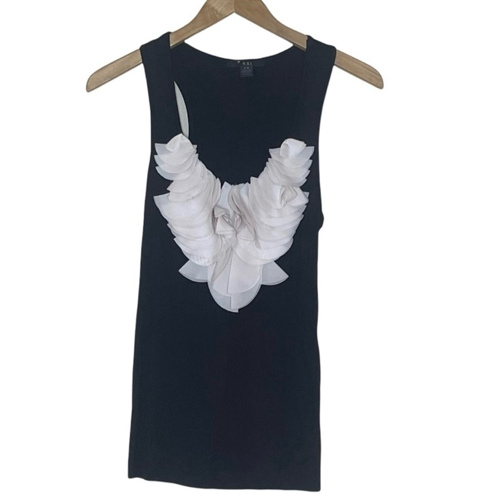 SOLDNXXI Forever 21 Embellished Ruffle Racerback Tank Top, Women’s S, black